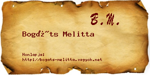 Bogáts Melitta névjegykártya